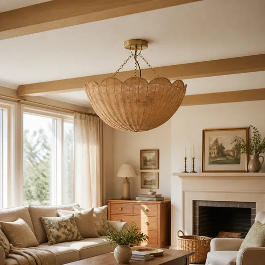 Farmhouse Boho Metal Rattan Ceiling Light