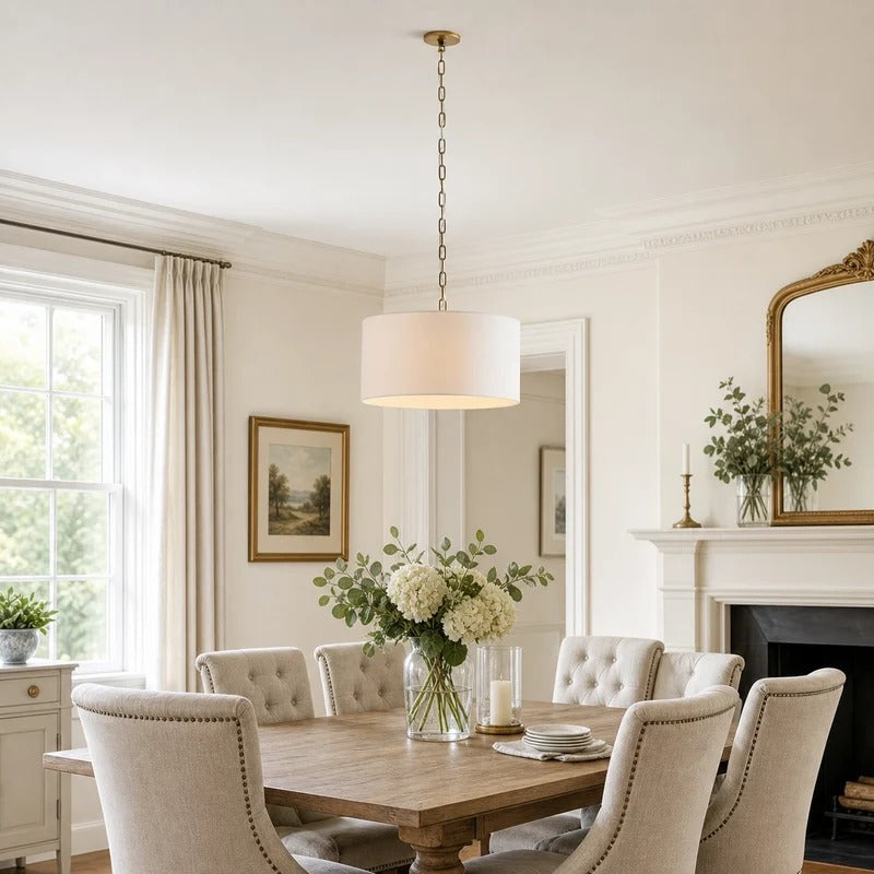 Modern Minimalist Linen Drum Pendant Light