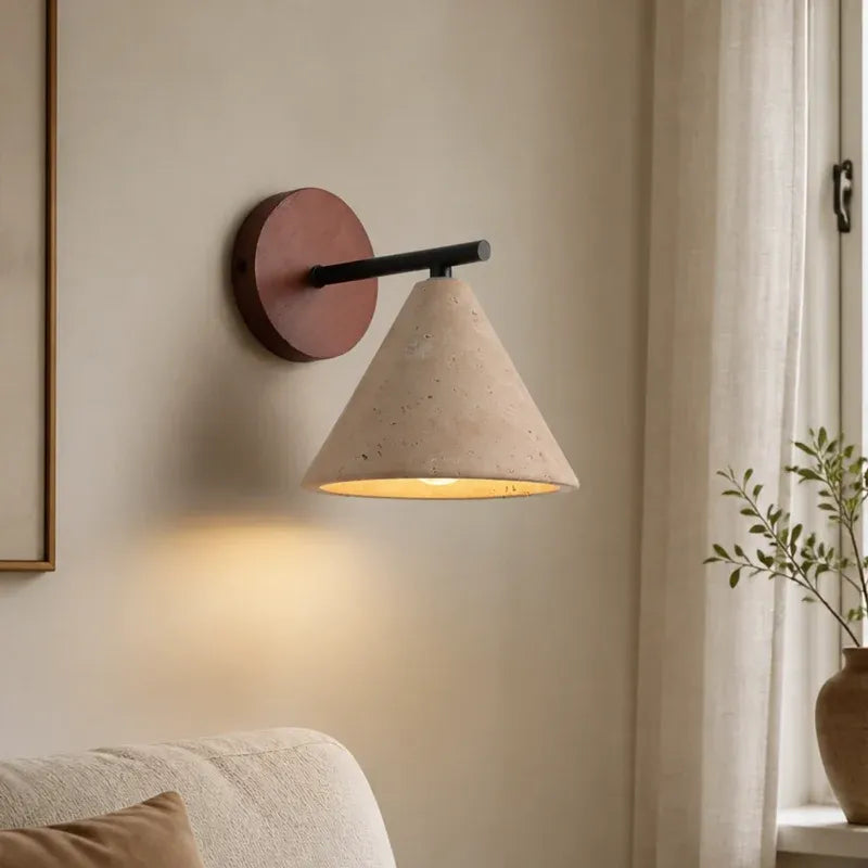 Modern Wabi-Sabi Minimalist Travertine Cone Wall Light