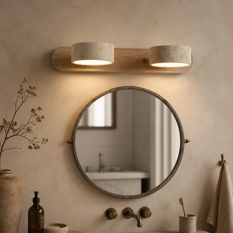 Wabi-Sabi Natural Travertine Wood Vanity Wall Light