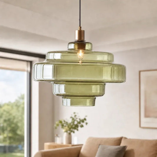 Mid Century Modern Bauhaus Handblown Tiered Glass Pendant Light