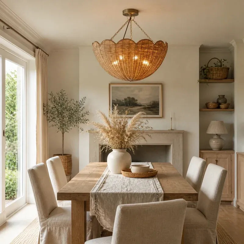 Farmhouse Boho Metal Rattan Ceiling Light