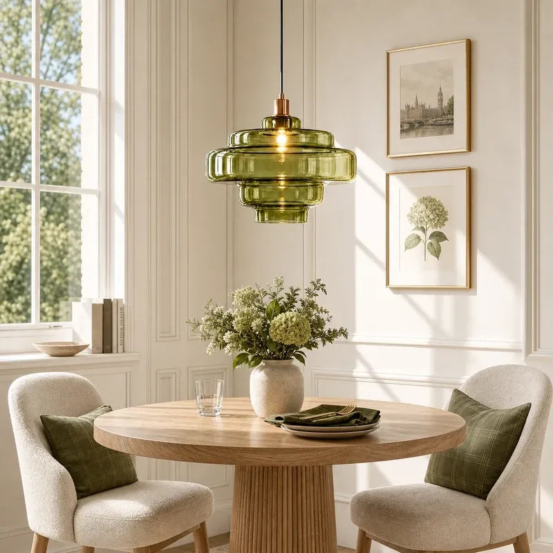Mid Century Modern Bauhaus Handblown Tiered Glass Pendant Light