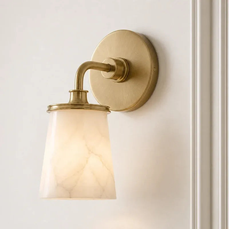Modern Classic Alabaster Brass Wall Sconce