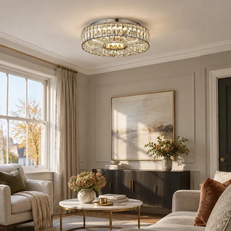 Modern Glam Aria Glass Crystal Round Flush Fitting Ceiling Light