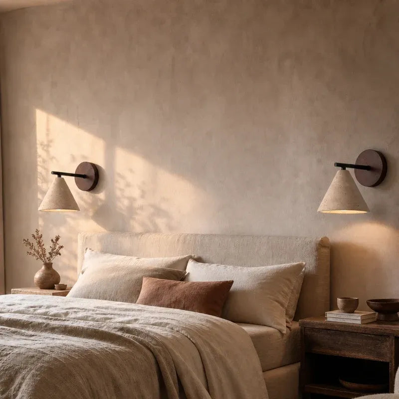 Modern Wabi-Sabi Minimalist Travertine Cone Wall Light