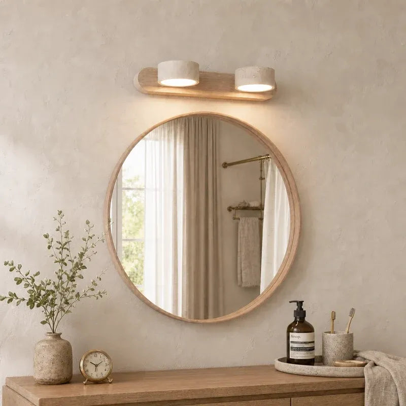 Wabi-Sabi Natural Travertine Wood Vanity Wall Light