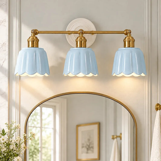 Modern British Porcelain Petal Shade Bathroom Vanity Light