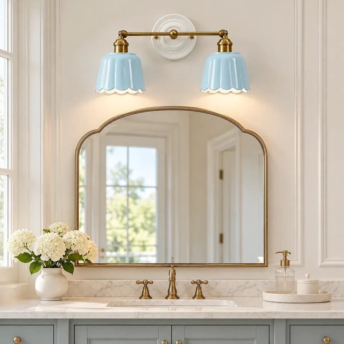 Modern British Porcelain Petal Shade Bathroom Vanity Light