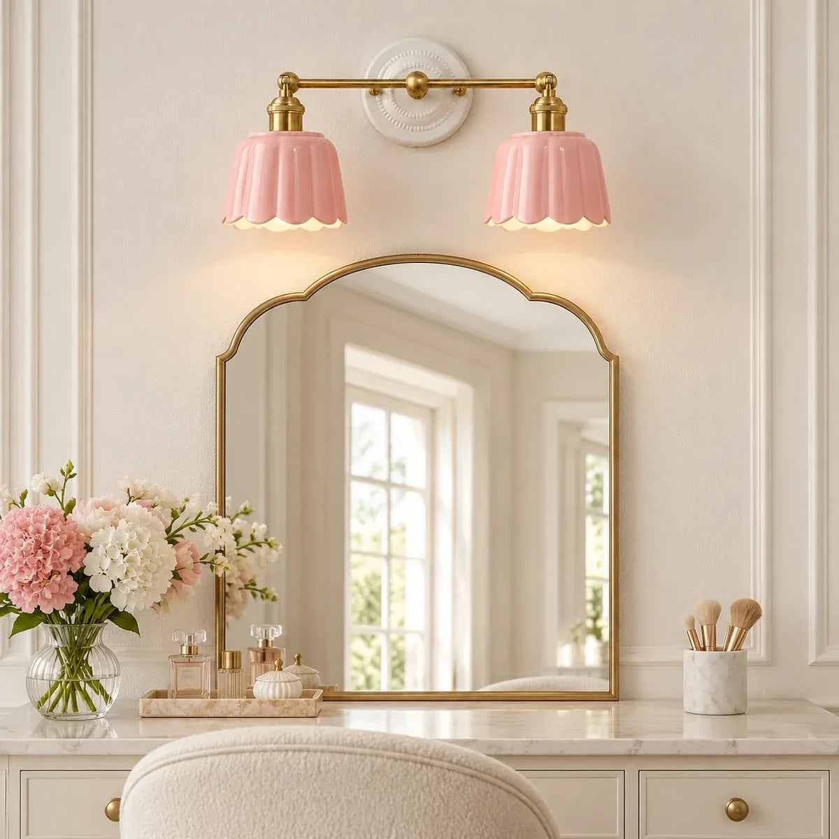Modern British Porcelain Petal Shade Bathroom Vanity Light