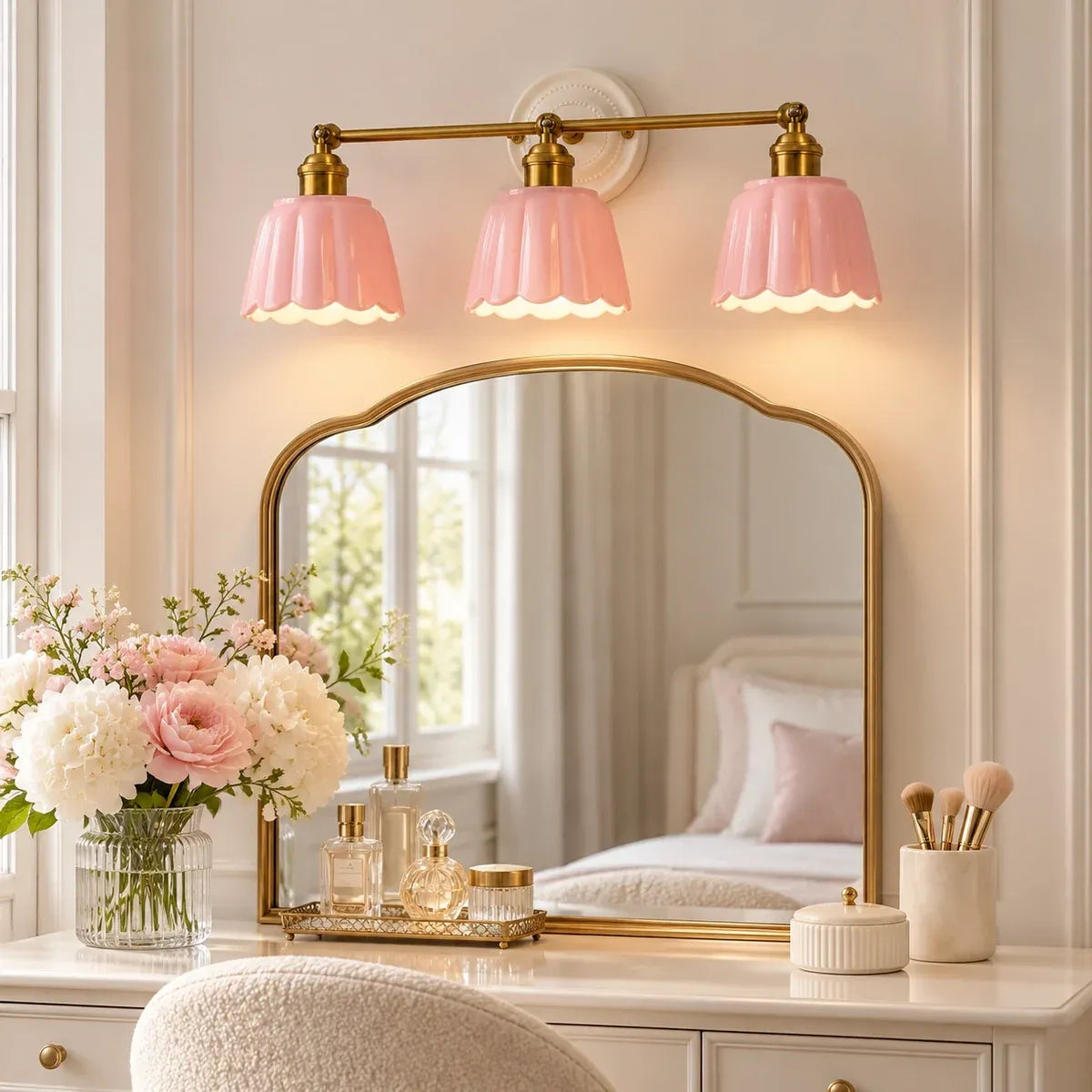 Modern British Porcelain Petal Shade Bathroom Vanity Light