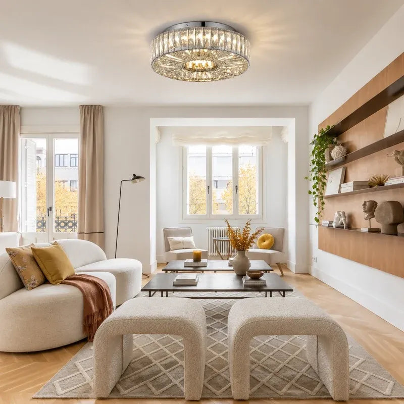 Modern Glam Aria Glass Crystal Round Flush Fitting Ceiling Light