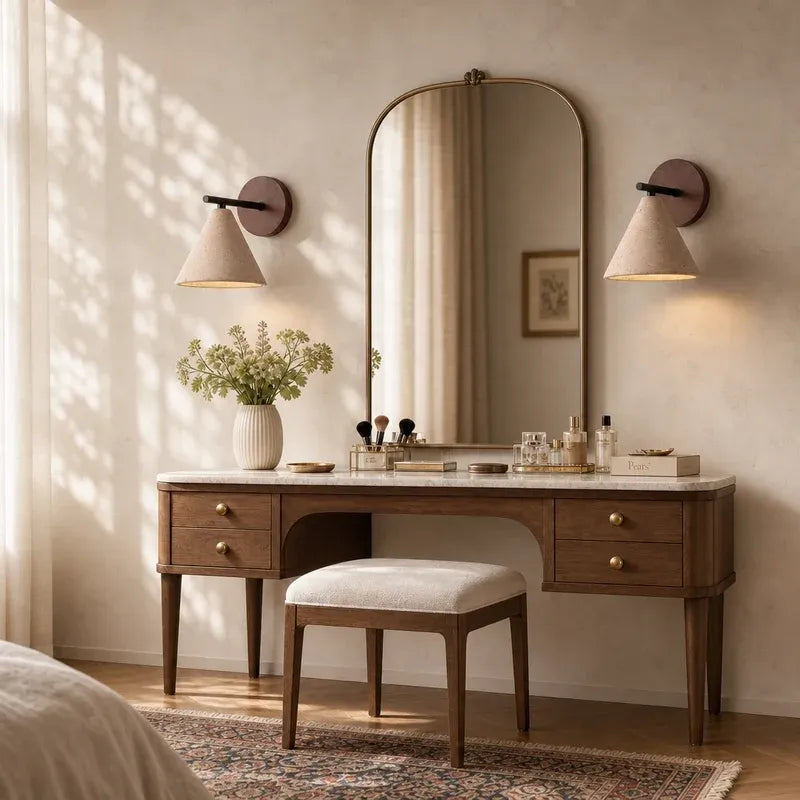 Modern Wabi-Sabi Minimalist Travertine Cone Wall Light