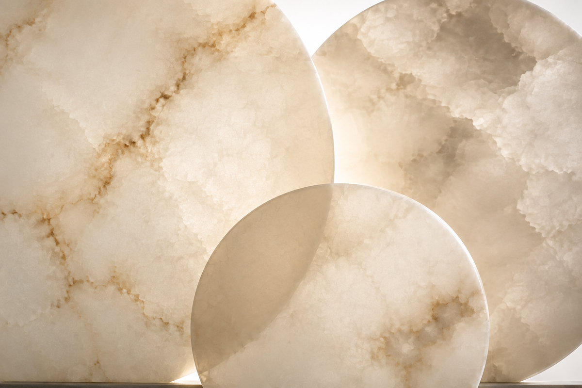 Illuminated disc alabaster ceiling light