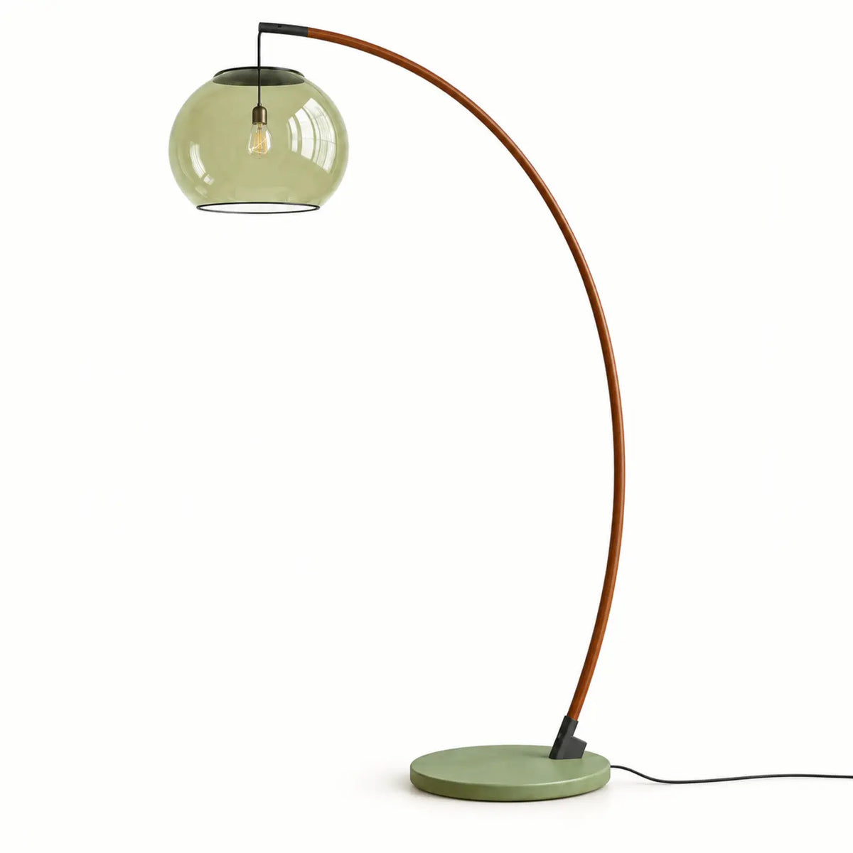 Style B modern arc floor lamp with green glass globe and green base