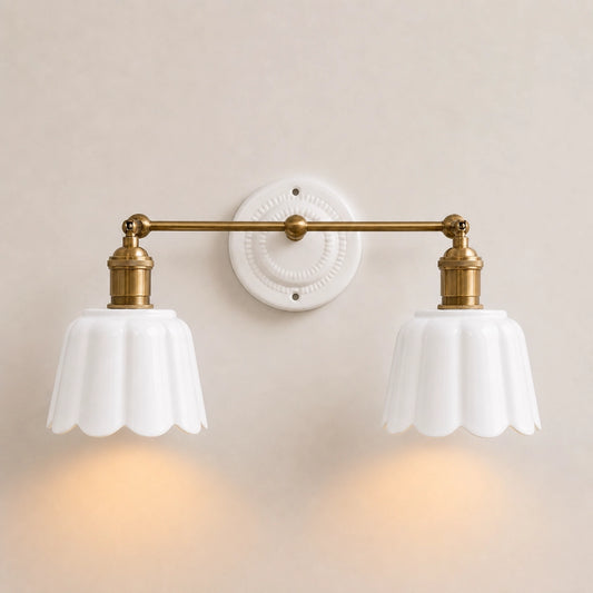 Modern British Porcelain Petal Shade Bathroom Vanity Light