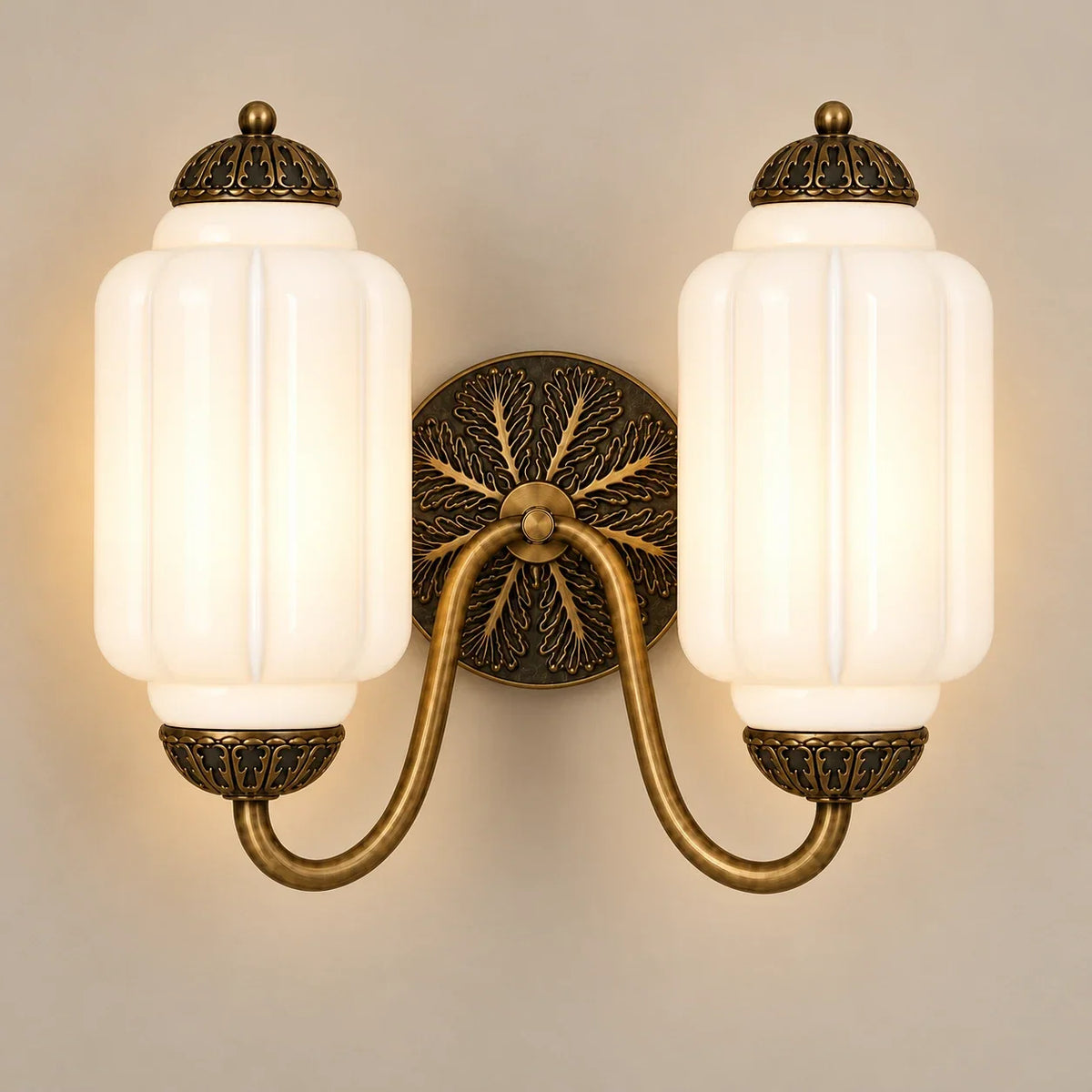 Vintage double scalloped wall light studio white