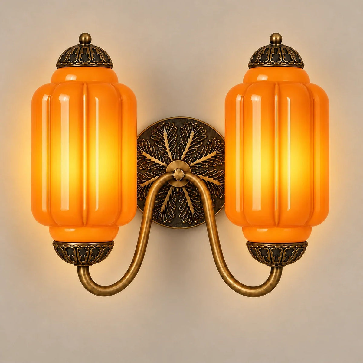 Vintage double scalloped wall light studio orange