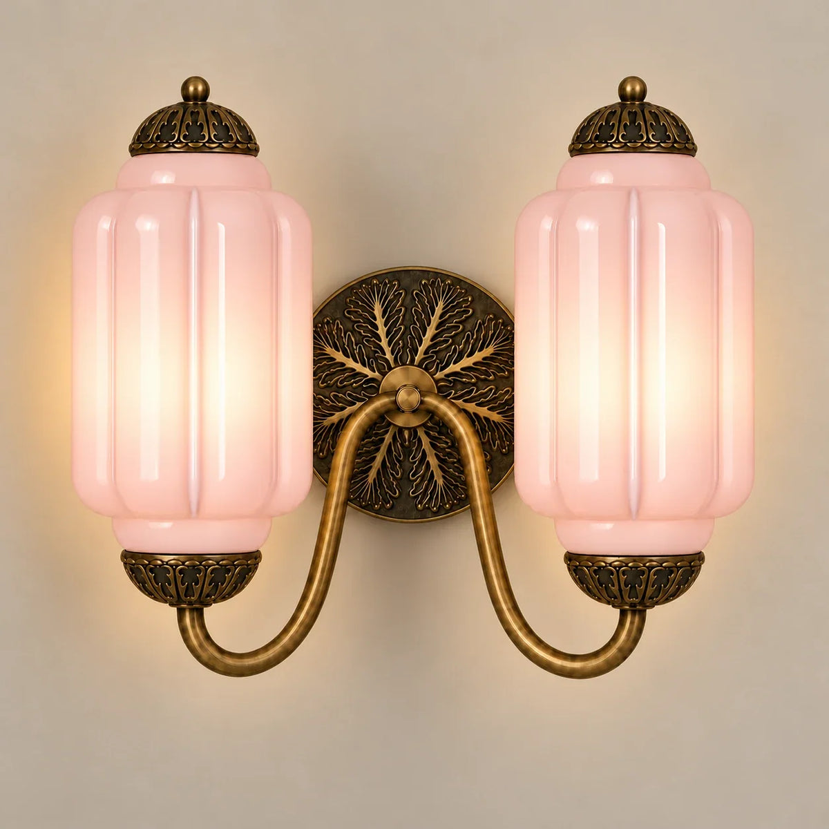 Vintage double scalloped wall light studio pink