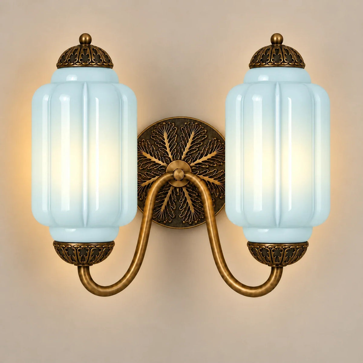 Vintage double scalloped wall light studio blue
