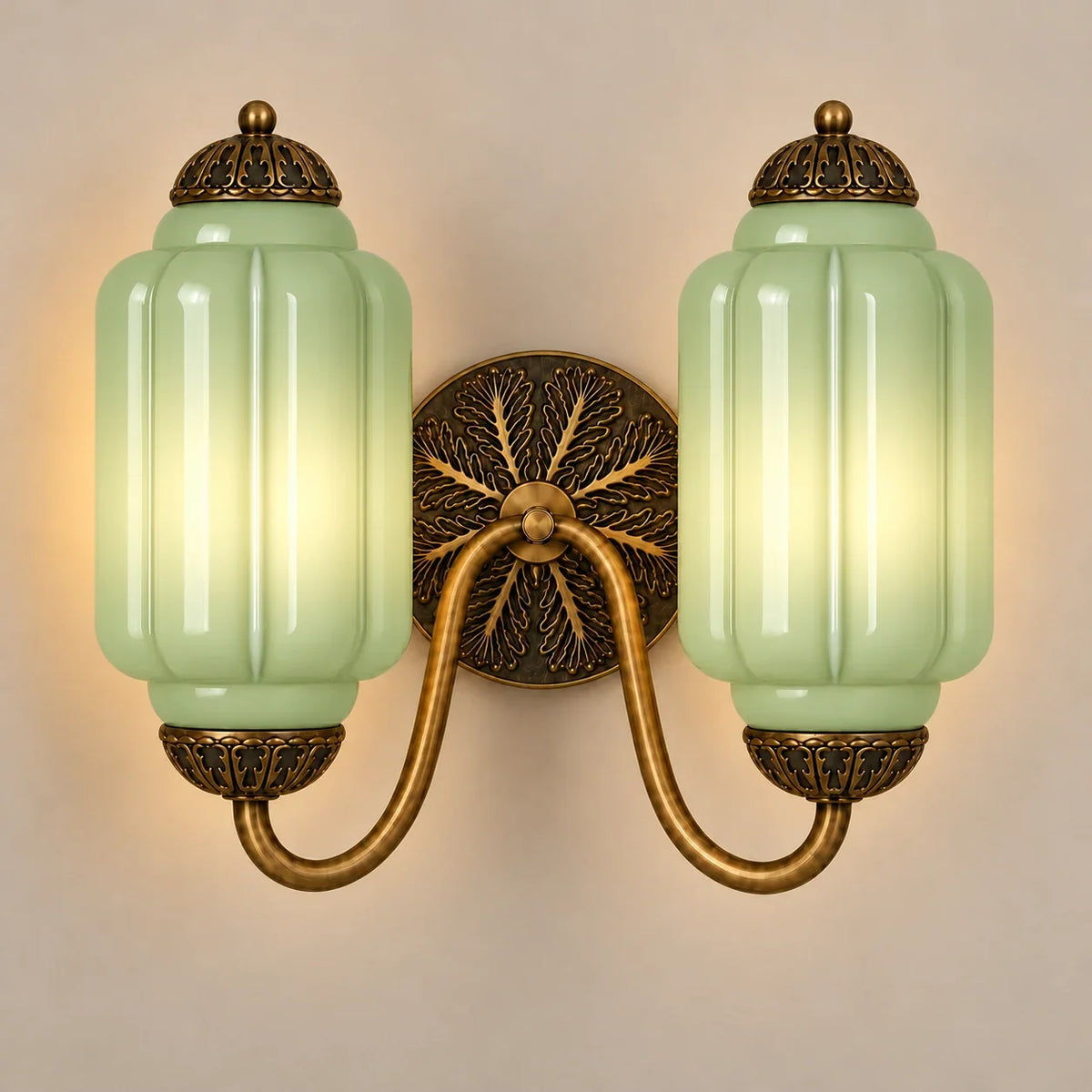 Vintage double scalloped wall light studio green