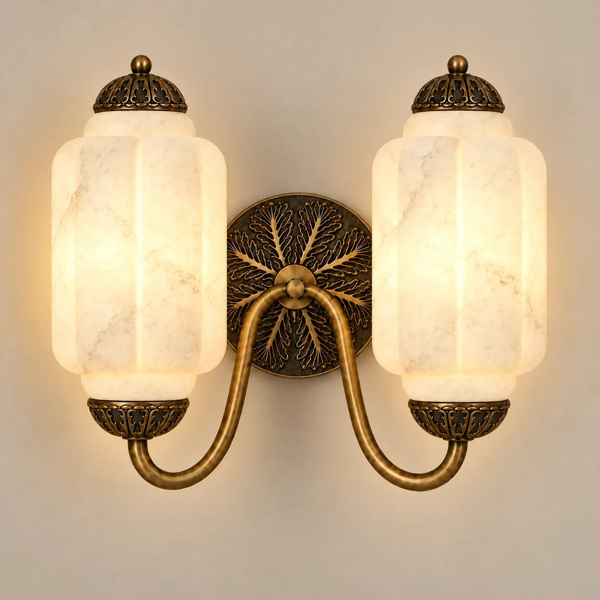 Vintage double scalloped wall light studio alabaster