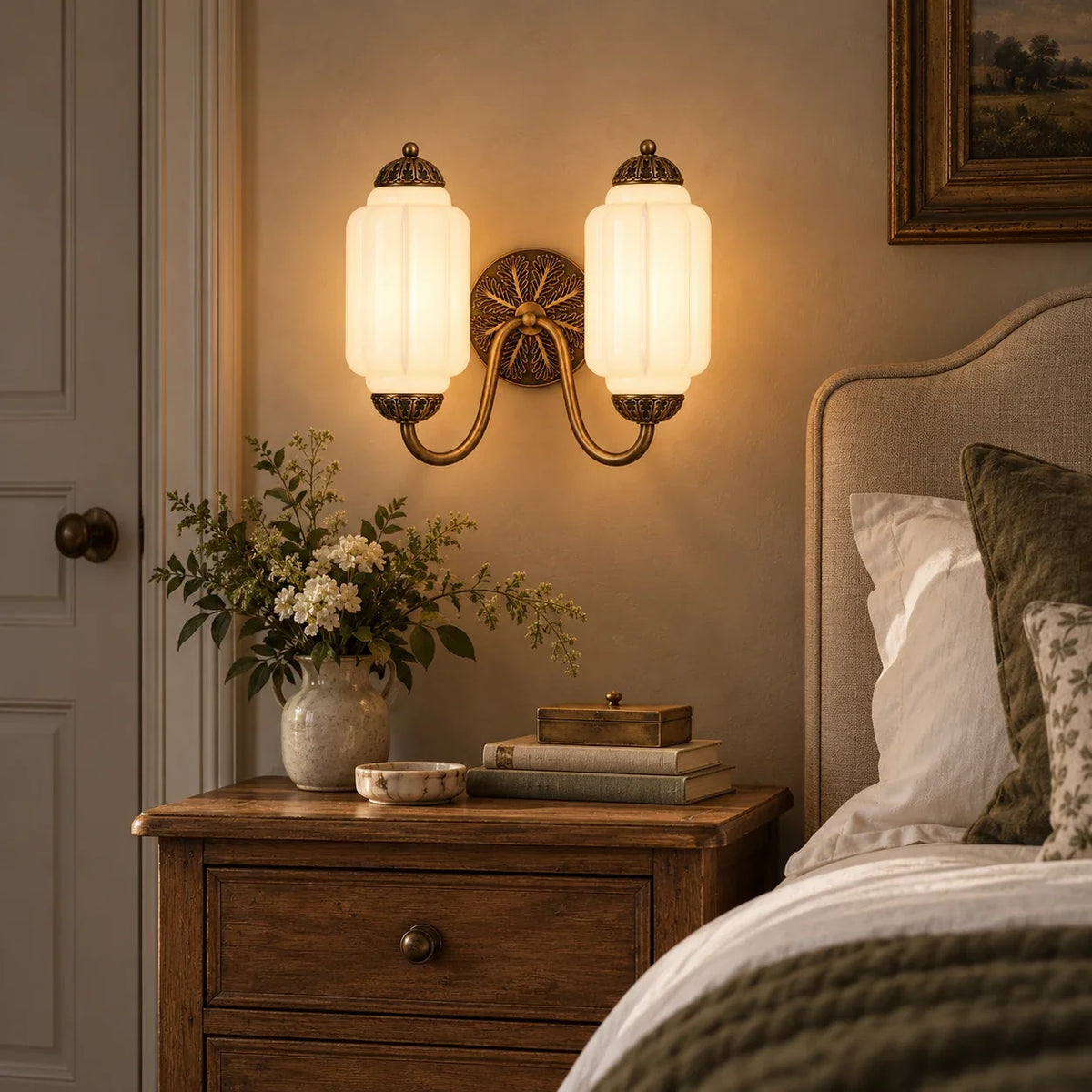 Vintage double scalloped wall light bedroom white