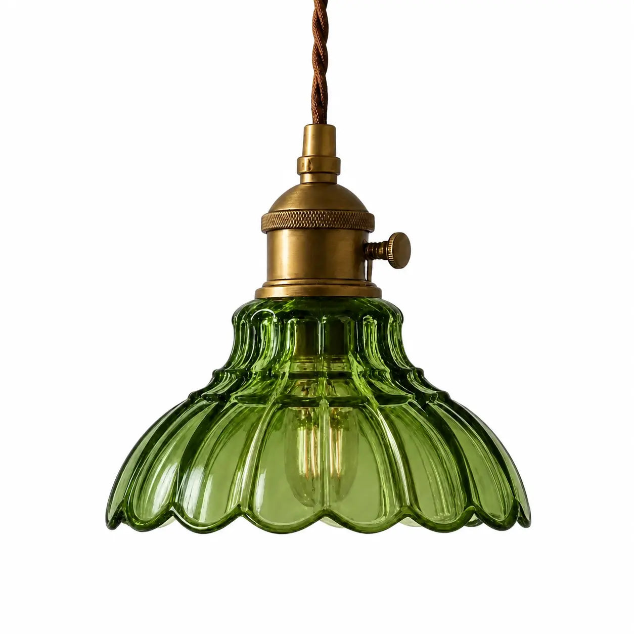 Green flower glass pendant light on a pure white background